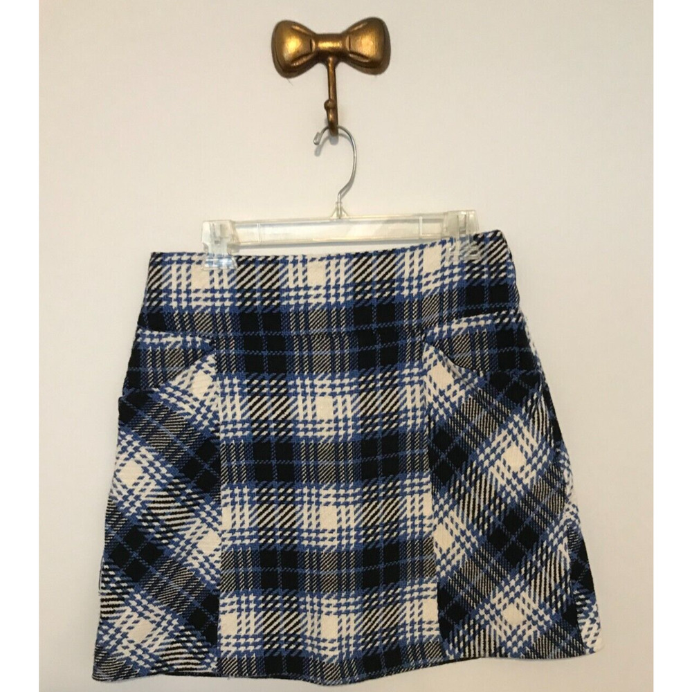 Anthropologie Blue and White Plaid Mini Skirt